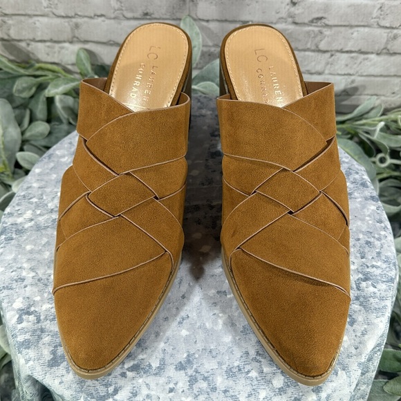 LC Lauren Conrad Rowann Cognac Cross-Band Fashion Comfort Mules WMS 10M✨NWOT✨ - Picture 3 of 10